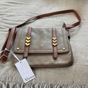 Alyssa Taupe Crossbody Bag with Brown Trim